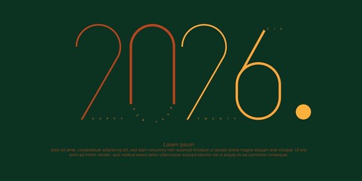 new color design of 2026 happy new year , isolated in exclusive color with green background 