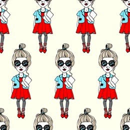 fashion girl graphically hipster style seamless pattern - vector