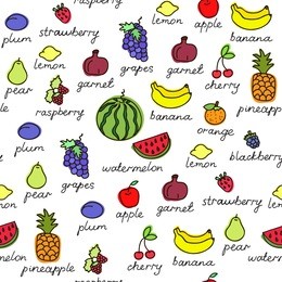 fruit doodles seamless vector pattern.