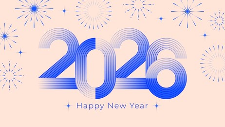 geometric 2026 new year design with gradient lines and festive fireworks in a minimal style. vector illustration