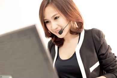 asian women call center with phone headset