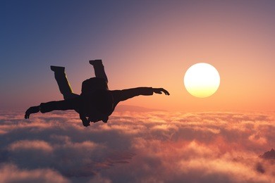 parashutist against the evening sky