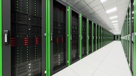 inside the long server room tunnel 3d render