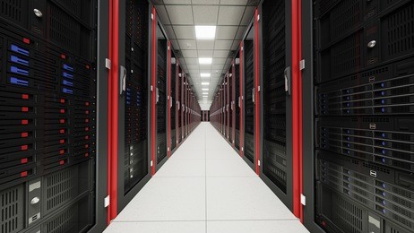 inside the long server room tunnel 3d render