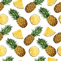 vector seamless watercolor pattern with pineapples. 