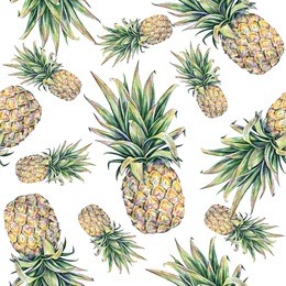 pineapple on a white background. watercolor colourful illustration. tropical fruit. seamless pattern 