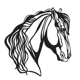horse head stencil template. isolated vector illustration. hand drawn style. template for wood, metal, laser cutting, cards design, interior and christmas tree decorations, stickers, scrapbooking