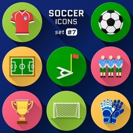 color flat icon set of soccer elements. pack of symbols for association football. qualitative vector icons about soccer, sport game, championship, gameplay, etc