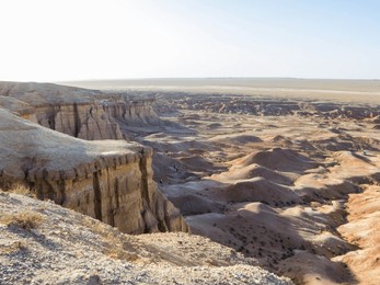 view of the tsagaan suvarga (white stupa) in the gobi desert, mongolia