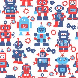 robots color seamless pattern on white background.