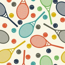 vintage style pattern design with racket and tennis ball
