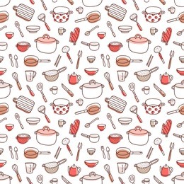 kitchenware and cooking utensils colorful and fun doodle seamless pattern