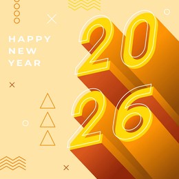 happe new year 2026 poster design with voluminous 3d numbers in yellow color. stylish minimalistic design for 2026 poster