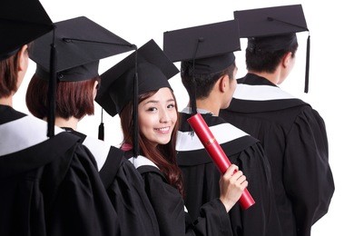 happy graduates student girl isolated on white background, asian