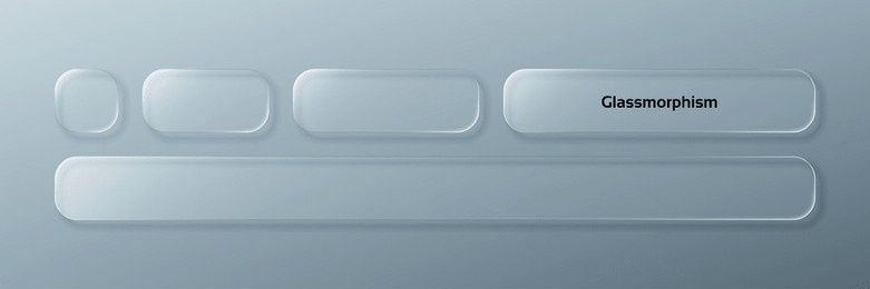 set of liquid glass morphism blank panels in different shapes on a gray background for ui design or modern website element.