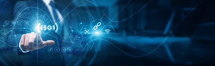 network engineers hand-touch signals. 5g technology infrastructure, latency speed connectivity broadband iot transmission mobile smart devices, and automation systems integration.