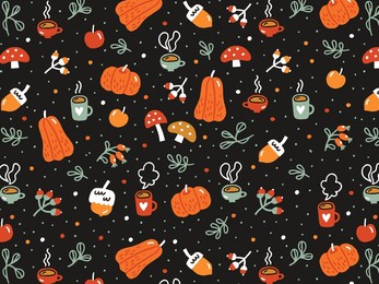 various abstract pumpkins seamless pattern. thanksgiving halloween autumn vegetable harvest background. cute hand drawn doodle orange yellow pumpkin. seasonal pattern for cover packaging card