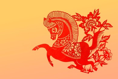 red paper-cut galloping horse illustration