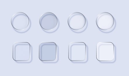 liquid glass in different shapes. ui interface element with blur effect. modern web design. vector