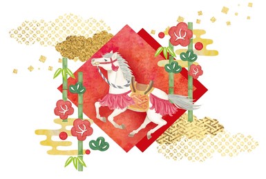 hand-drawn new year's card template for the year of the horse