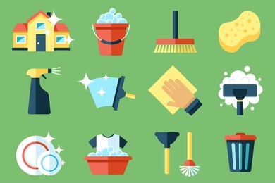 vector set of cleaning tools. flat design style.