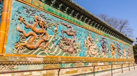 ancient dragon wall in beihai park of beijing