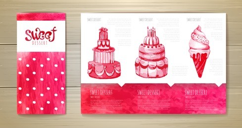 watercolor dessert concept design. corporate identity. document template