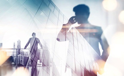 double exposure with businessman silhouette. with special lighting effects