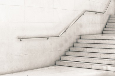 close up and details of railing and stairs of a modern building