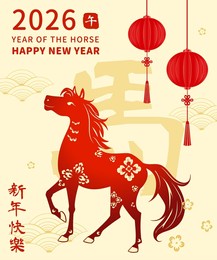 2026 chinese new year horse traditional paper cut style tradition horse lunar new year post