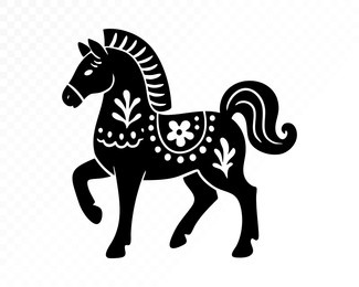 folk floral ornamental horse with paper-cut decorative motifs, elegant silhouette curves and traditional cut-out details perfect for creative themed artwork. vector illustration.