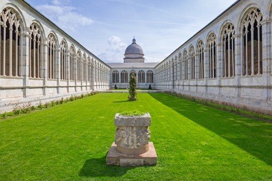 architecture of monumental cemetery in pisa, italy