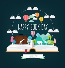 happy book day. imagination concept vector illustration.