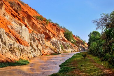beautiful creek fairies with red and white sandstone in mui ne, vietnam
