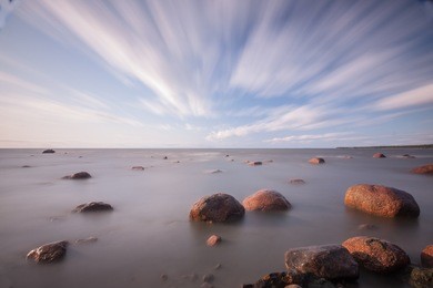 big stones in the sea, gulf of finland long exposure landscape. 4 minutes of exposure.