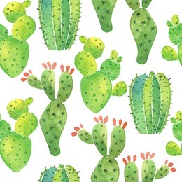 watercolor hand painted cactus plant seamless pattern