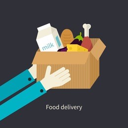 flat design colorful vector illustration concept for grocery delivery isolated on bright background