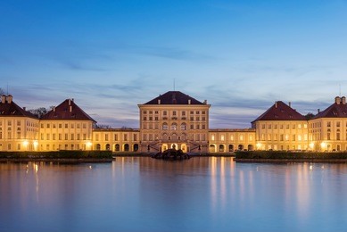 schloss nymphenburg, a baroque palace in munich, bavaria at sunset. the palace was the main summer residence of the rulers of bavaria. 