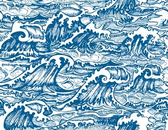 seamless pattern with hand drawn stylized sea waves. vector illustration.