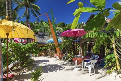 tropical colourful beach bar in diniwid boracay island philippines