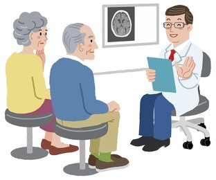 doctor talking with his patient and the family, after ct scan exam