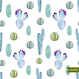 watercolor tropical vector pattern with white background cactus