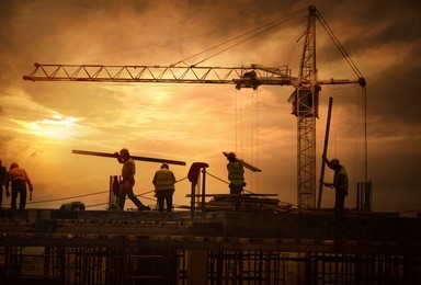 construction site at sunset