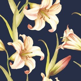 seamless pattern with watercolor lilies. vector illustration.