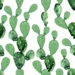 vector watercolor seamless opuntia cactus pattern background