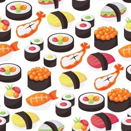 a vector illustration seamless pattern of sushi theme.