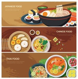 asia street food web banner , thai food , japanese food , chinese food flat design