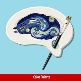 vector of paint strokes on artist brain color plate with paint brush.