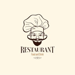restaurant menu design. vector brochure template for cafe, coffee house, restaurant, bar. food and drinks logotype symbol design. with funny chef