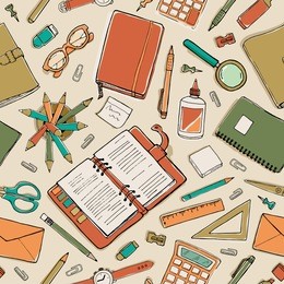 vector seamless stationery pattern. hand-drawn office background.